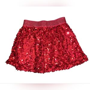 Girls Red Pull On Sequin Mini Skirt (Size 6)